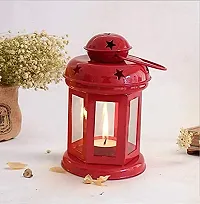 Hanging Lantern Decorative Tea Light Holder Home Decor White And Red Color Iron Lamp With Candle Tealights And Festive Decor 10X10X14 Cm, Set Of 2-thumb2