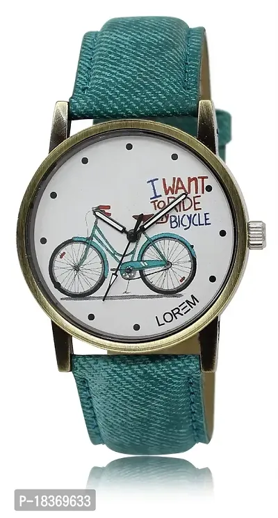 Pruthvi Art Lorem White Bicycle Analog Watch for Women LR229