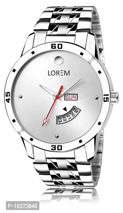 Pruthvi Art Lorem Silver Day Date Analog Watch for Men LR103