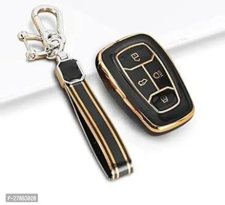 Tpu Car Key Cover Compatible With Tata Punch | Altroz | New Safari | Harrier | Tigor | Gravitas | Nexon | Bolt Smart Key (Black) With Keychain