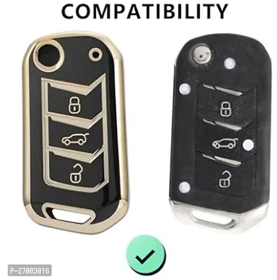 Tpu Car Key Cover And Keychain Compatible For: Scorpio-N, Tuv 300 Plus, Xuv 300, Xuv700, Marazzo, Bolero 2020, Scorpio, Thar Flip Key (Gold Black With Gold Black Keychain)-thumb0