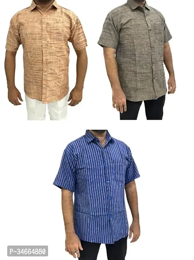 Trendy Multicoloured Cotton Solid Casual Shirt For Men Pack Of 3-thumb0