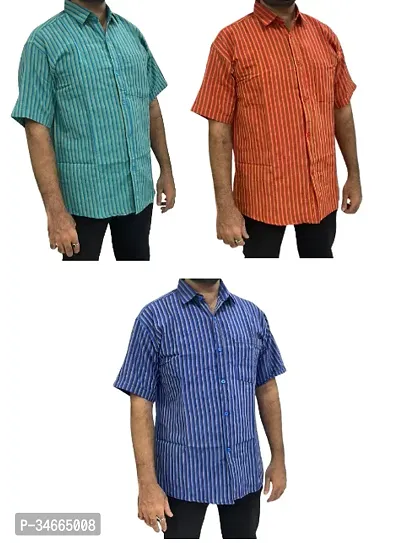 Trendy Multicoloured Cotton Solid Casual Shirt For Men Pack Of 3-thumb0