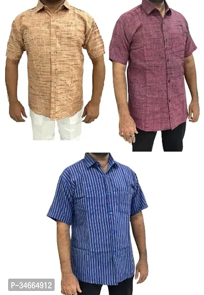 Trendy Multicoloured Cotton Solid Casual Shirt For Men Pack Of 3-thumb0