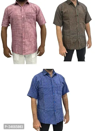 Trendy Multicoloured Cotton Solid Casual Shirt For Men Pack Of 3-thumb0