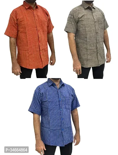 Trendy Multicoloured Cotton Solid Casual Shirt For Men Pack Of 3-thumb0