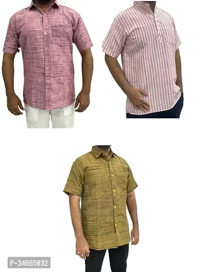 Trendy Multicoloured Cotton Solid Casual Shirt For Men Pack Of 3-thumb0