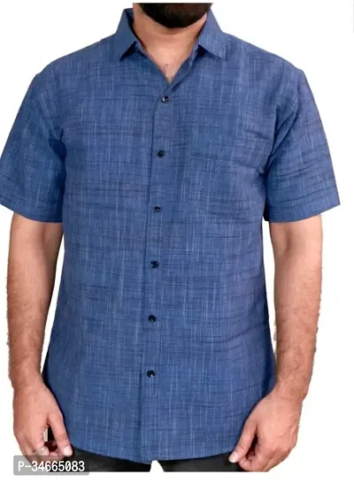 Trendy Blue Cotton Solid Casual Shirt For Men-thumb0