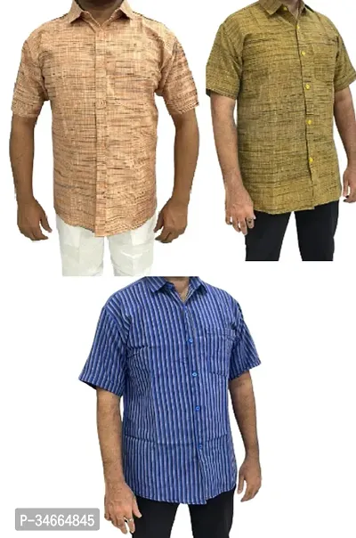 Trendy Multicoloured Cotton Solid Casual Shirt For Men Pack Of 3-thumb0