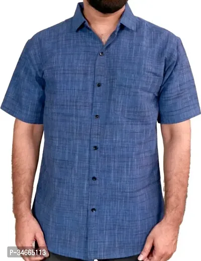 Trendy Blue Cotton Solid Casual Shirt For Men-thumb0