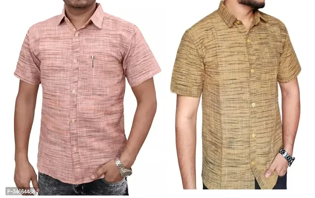 Trendy Multicoloured Cotton Solid Casual Shirt For Men Pack Of 2-thumb0