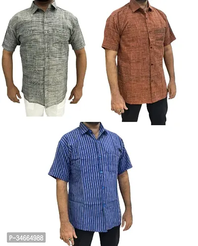 Trendy Multicoloured Cotton Solid Casual Shirt For Men Pack Of 3-thumb0