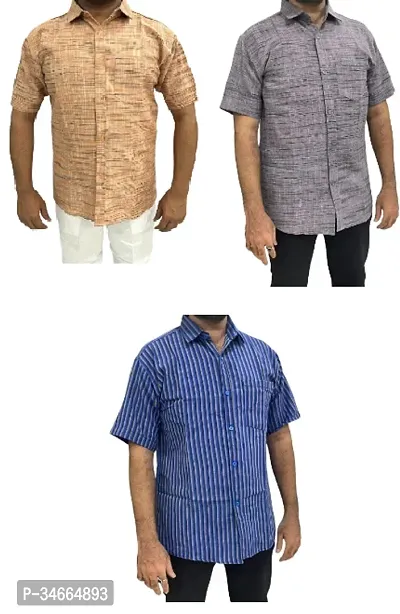 Trendy Multicoloured Cotton Solid Casual Shirt For Men Pack Of 3-thumb0