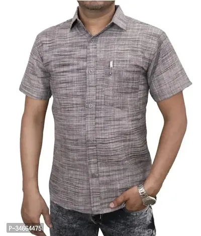 Trendy Grey Cotton Solid Casual Shirt For Men-thumb0