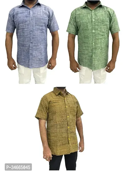 Trendy Multicoloured Cotton Solid Casual Shirt For Men Pack Of 3-thumb0