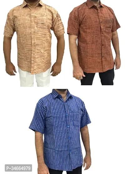 Trendy Multicoloured Cotton Solid Casual Shirt For Men Pack Of 3-thumb0