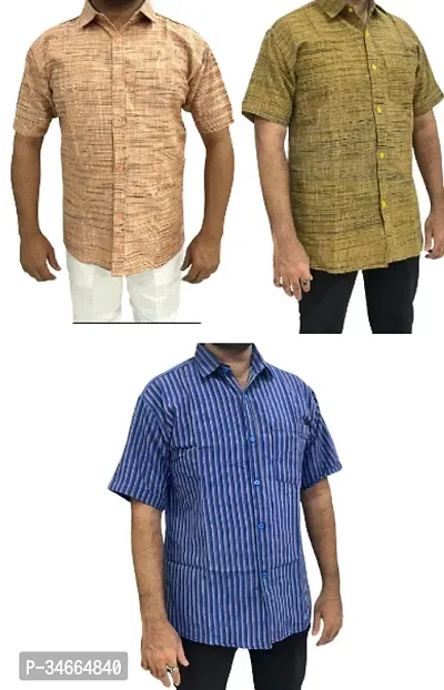 Trendy Multicoloured Cotton Solid Casual Shirt For Men Pack Of 3-thumb0