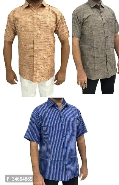 Trendy Multicoloured Cotton Solid Casual Shirt For Men Pack Of 3-thumb0