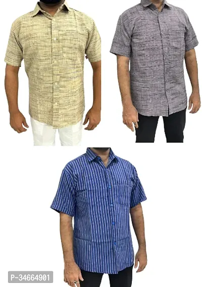 Trendy Multicoloured Cotton Solid Casual Shirt For Men Pack Of 3-thumb0