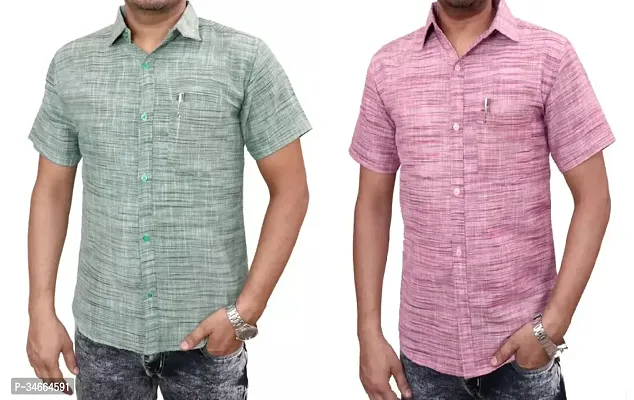 Trendy Multicoloured Cotton Solid Casual Shirt For Men Pack Of 2-thumb0