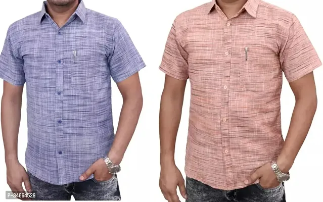 Trendy Multicoloured Cotton Solid Casual Shirt For Men Pack Of 2-thumb0