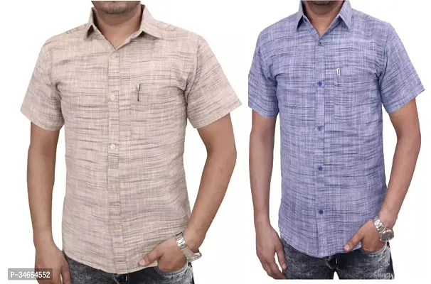 Trendy Multicoloured Cotton Solid Casual Shirt For Men Pack Of 2-thumb0