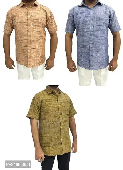 Trendy Multicoloured Cotton Solid Casual Shirt For Men Pack Of 3-thumb0