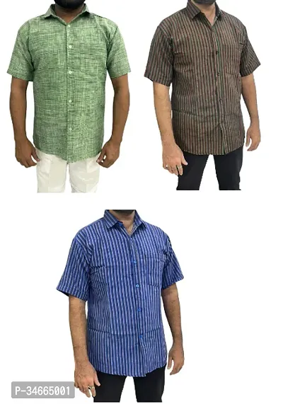 Trendy Multicoloured Cotton Solid Casual Shirt For Men Pack Of 3-thumb0