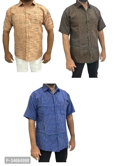 Trendy Multicoloured Cotton Solid Casual Shirt For Men Pack Of 3-thumb0