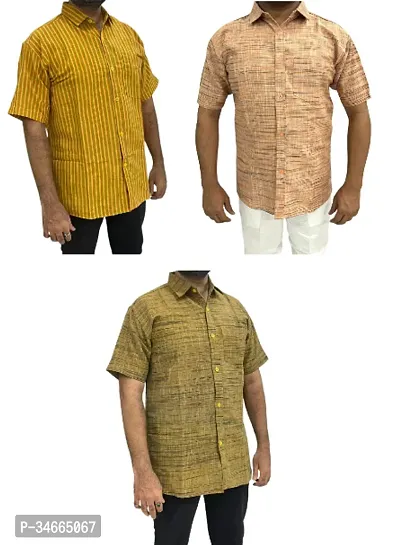 Trendy Multicoloured Cotton Solid Casual Shirt For Men Pack Of 3-thumb0