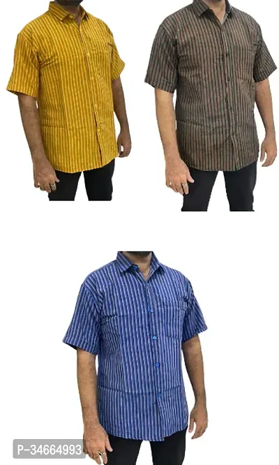 Trendy Multicoloured Cotton Solid Casual Shirt For Men Pack Of 3-thumb0