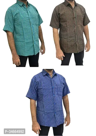 Trendy Multicoloured Cotton Solid Casual Shirt For Men Pack Of 3-thumb0