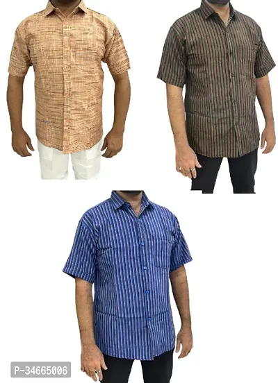 Trendy Multicoloured Cotton Solid Casual Shirt For Men Pack Of 3-thumb0