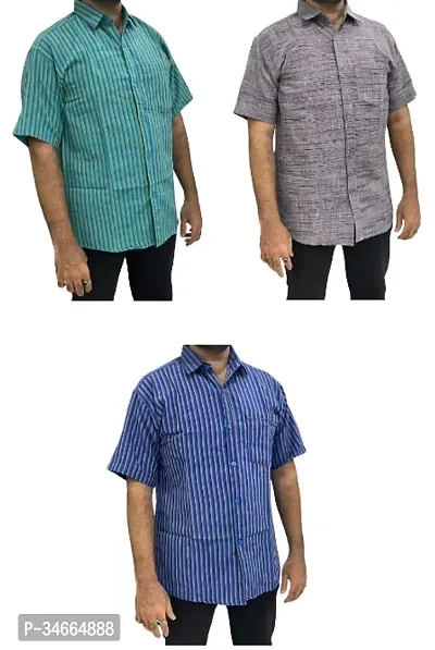 Trendy Multicoloured Cotton Solid Casual Shirt For Men Pack Of 3-thumb0