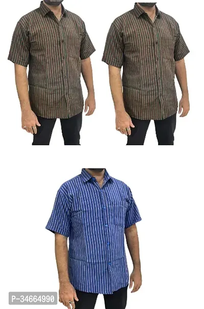 Trendy Multicoloured Cotton Solid Casual Shirt For Men Pack Of 3-thumb0