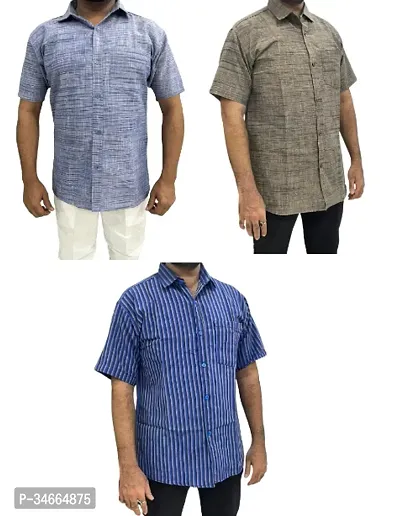 Trendy Multicoloured Cotton Solid Casual Shirt For Men Pack Of 3-thumb0