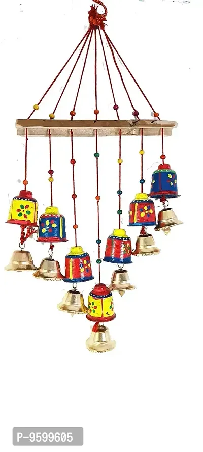 SanwariyaArt Wooden Rajasthani Colored Bells Design Wall Hanging Decorative Showpiece 1-thumb0