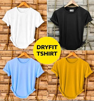 Reliable Polyester Multicoloured Solid Round Neck T-Shirt For Men Pack Of 4