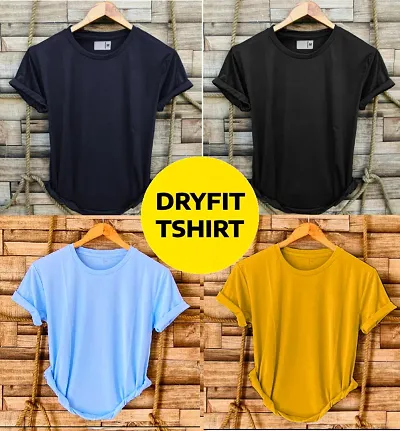 Classic Polyester Solid Round Neck T-Shirt For Men Pack Of 4