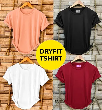 Classic Polyester Round Neck T-Shirt For Men Pack Of 4