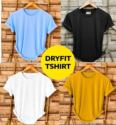 Dryfit Multicoloured Solid Round Neck T-Shirt Pack Of 4