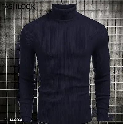 Elegant Navy Blue Polyester Solid Long Sleeves Sweatshirts For Men