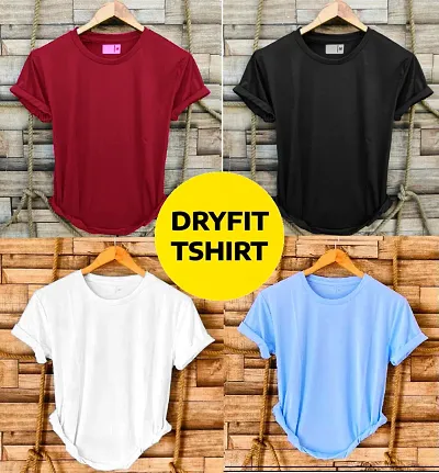 Trendy Latest Multicoloured Solid Round Neck T-Shirt Pack Of 4