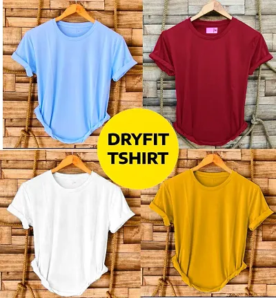 Classic Polyester Solid Round Neck T-Shirt For Men Pack Of 4