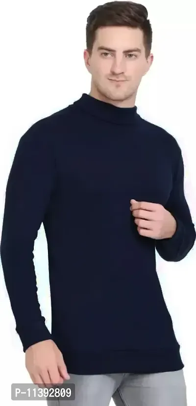 Elegant Navy Blue Polyester Solid Long Sleeves Sweatshirts For Men