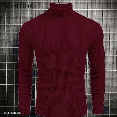 Elegant Maroon Polyester Solid Long Sleeves Sweatshirts For Men-thumb0