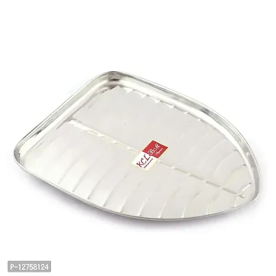 KCL Stainless Steel Leaf Shaped Banana Plates/Dinner Plates/Lunch Plates- 1 Unit (Diameter -21 Cms)-thumb2