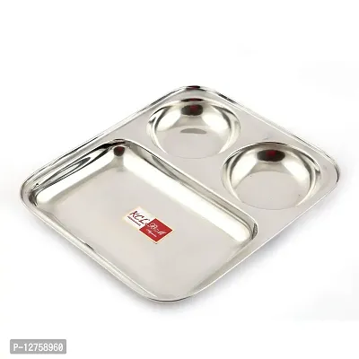 KCL Stainless Steel Extra Deep Bhojan Patra Round Compartment Plate - 3 in 1-1 Unit - Diamater - 25 Cms