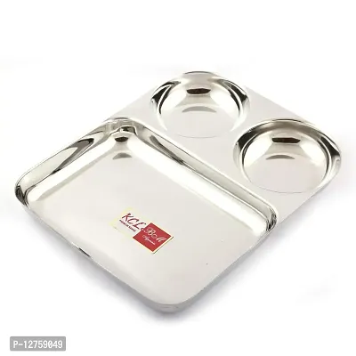 KCL Stainless Steel (20Guage) Mirror Finish Bhojan Patra 3 in 1 Plate - 1 Unit (Diameter -21Cm)