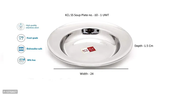 KCL Stainless Steel Soup Plates/Breakfast Plates/Idly Plates - Dimension - 21.5Cms Depth - 1.5Cms - 1 Unit-thumb2